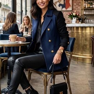 Banana Republic Double Breasted Military Blazer Navy/Black Small